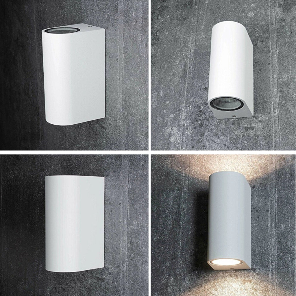 Applique lampada da parete a muro a biemissione con doppio attacco per lampadine a led GU10 faretto moderno illuminazione esterni interni IP65 Bianco
