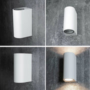 Applique lampada da parete a muro a biemissione con doppio attacco per lampadine a led GU10 faretto moderno illuminazione esterni interni IP65 Bianco