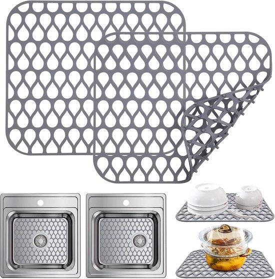 2 pezzi di Protezione Gootsteen in Silicone - Protezione termica e anti-slip, ripiegabile, con rete antiscivolo per gootsteen in acciaio inossidabile, bagno e lavello in ceramica