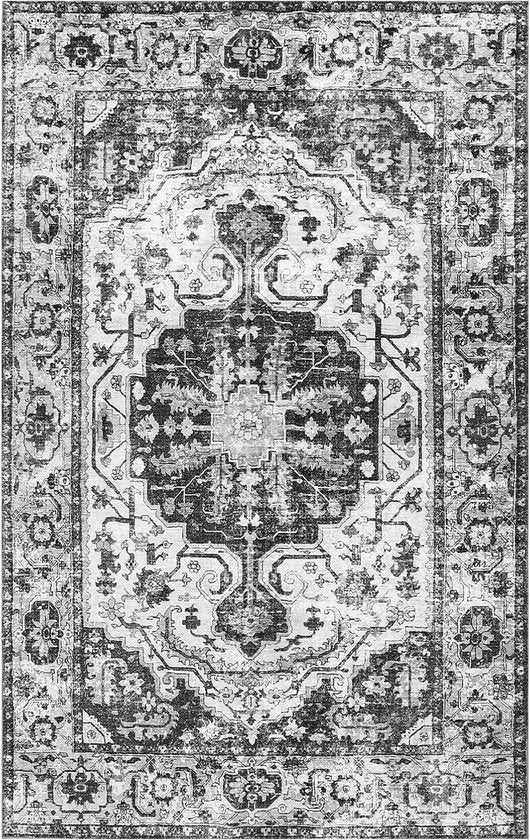 Tappeto vintage macchinabile con finitura antislip bassa - Disegno orientale - Per interni ed esterni - Camera da letto soggiorno cucina - 80 x 150 cm - Grigio