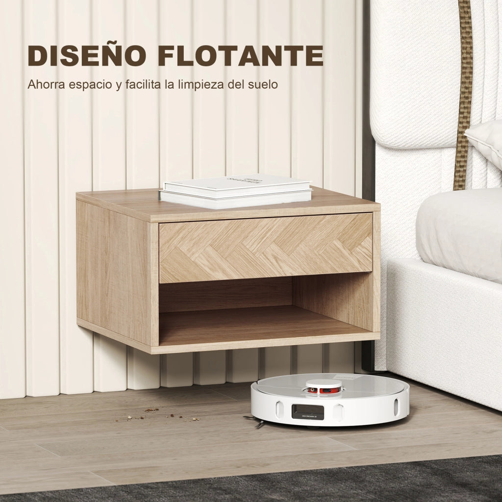 Comodino a Parete con Cassetto e Ripiano ¨C zephmum ¨C Naturale 37x32x21 cm