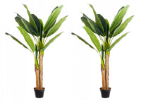 Set 2 Piante Artificiali di Banano 135 cm in Plastica con Vasi Verde