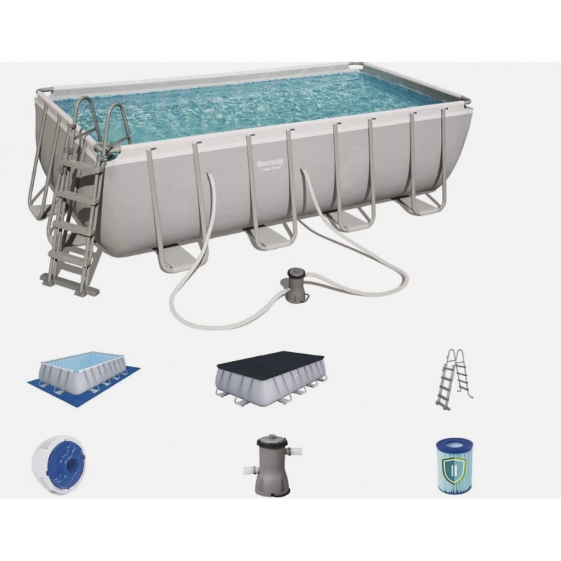 Piscina fuori terra rettangolare Bestway Power Steel 488x244x122 cm con filtro a cartuccia, scaletta, copertura e ChemConnect