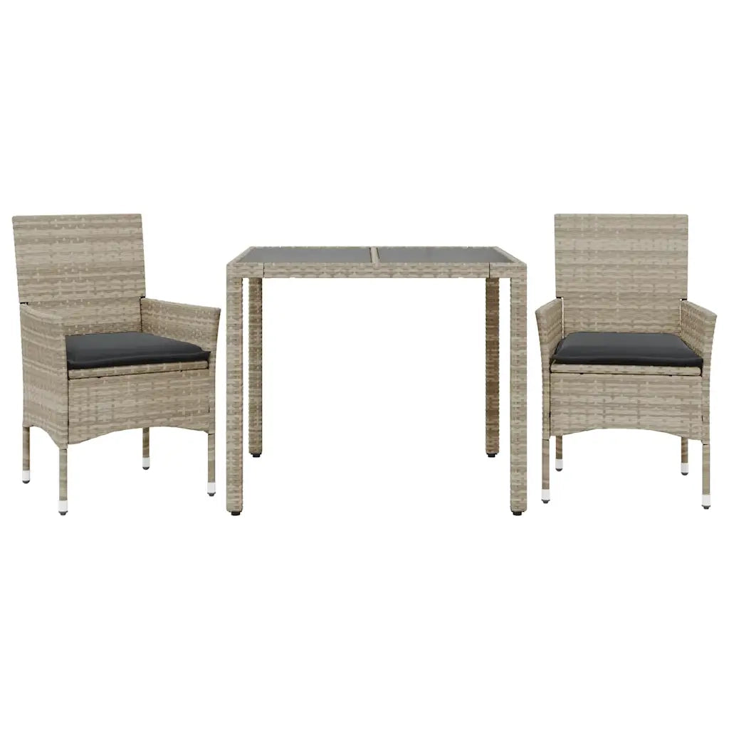 Set Pranzo da Giardino 3pz con Cuscini Polyrattan e Vetro 3278573