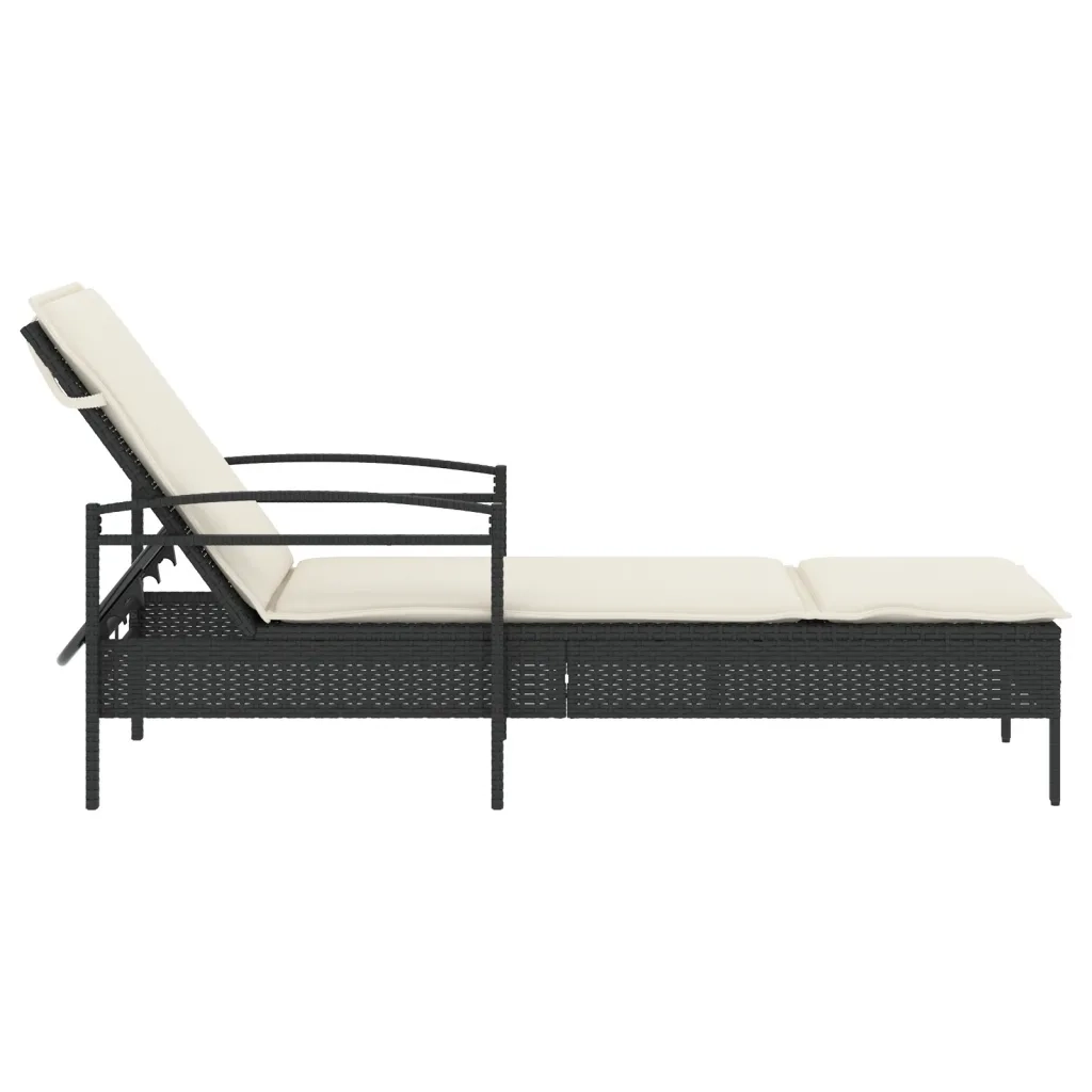 Lettino Prendisole | Sdraio da giardino | Lettino da sole con Cuscino Nero 63x200x81 cm in Polyrattan