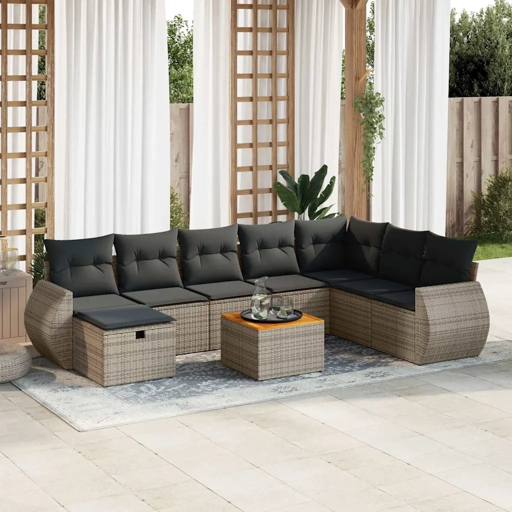 Set Divano da Giardino 9 pz con Cuscini Grigio in Polyrattan 3325861