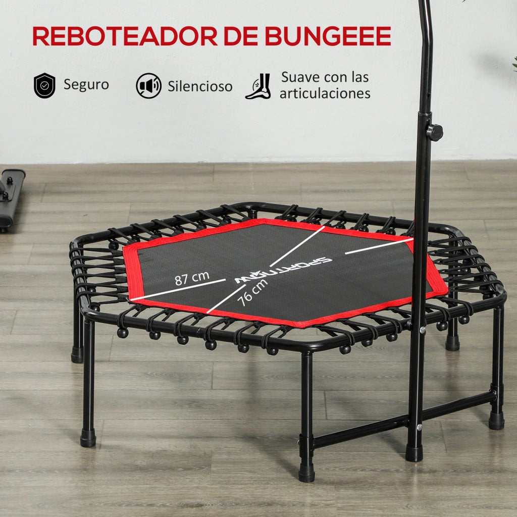 Tappeto elastico da fitness 114x114x132 cm con manico regolabile 3 livelli e cornice in acciaio rosso ¨C zephmum ¨C rosso/acciaio