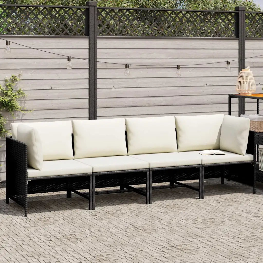 Divano da Giardino a 4 Posti con Cuscini Nero in Polyrattan cod mxl 70670