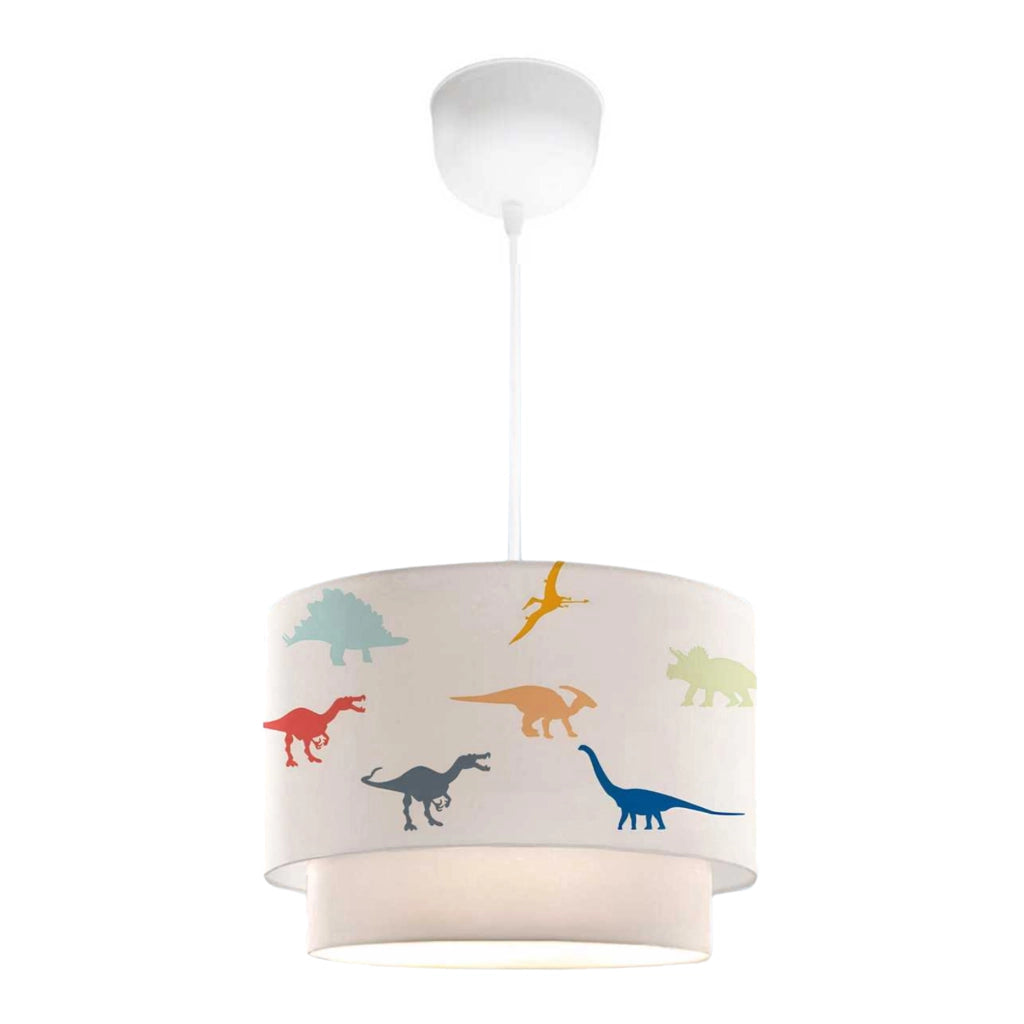 Lampada a Sospensione Lurgan per Cameretta Decorato con Dinosauri Colorati - Bianco lux.pro