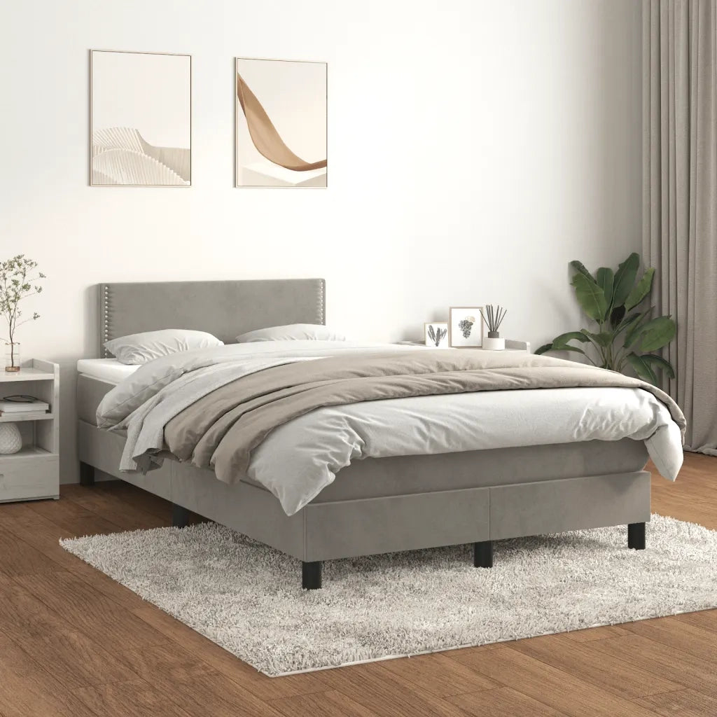 Giroletto a Molle con Materasso Grigio Chiaro 120x190cm Velluto
