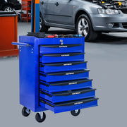 Cassettiera con ruote in acciaio con 7 cassetti e guide a sfere per garage e officina nero e blu 60 × 33 × 77,5 cm