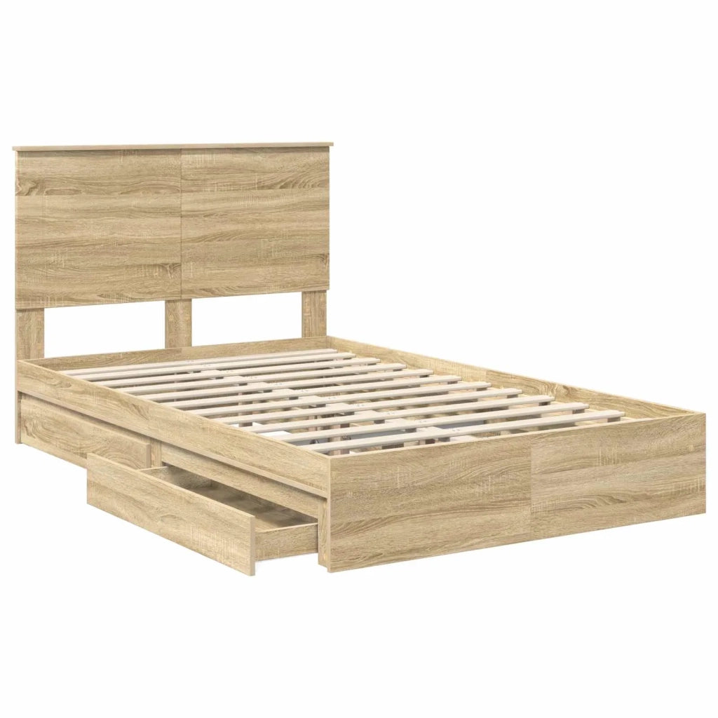 Letto con Contenitore con testiera Rovere Sonoma 135 x 190 cm