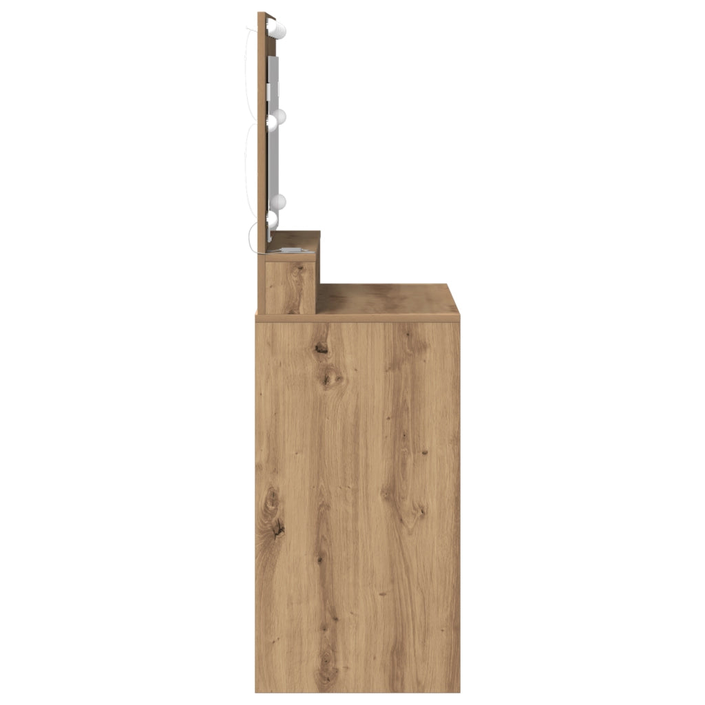 Tavolo da trucco con luci LED in rovere artigianale 79x41x135 cm
