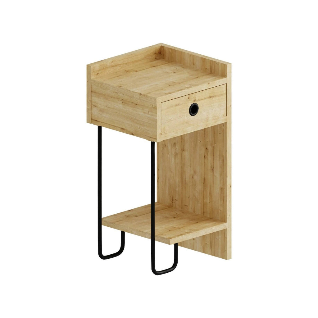 Halola, Comodino un Cassetto, 32x30x61h cm Marrone Quercia