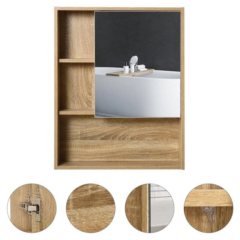 ARMADIETTO A SPECCHIO PER BAGNO CON SCAFFALE REGOLABILE 60X15X76 CM ROVERE