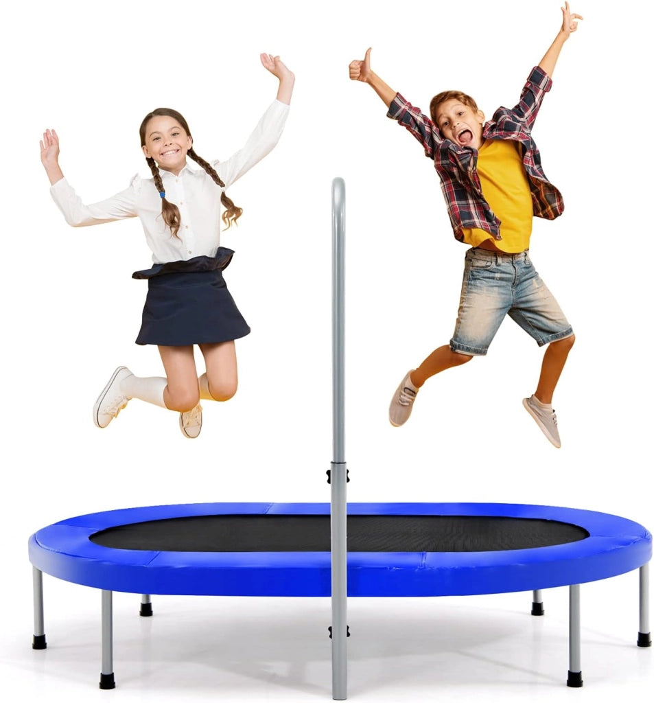Trampolino doppio per bambini, 154 x 90 cm (L x L), Trampolino per fitness pieghevole, maniglia regolabile, rimbalzo ovale per bambini e adulti, portata massima di 150 kg