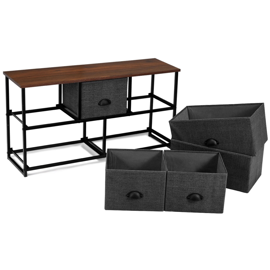 Organizer con 5 cassetti, Cassettiera con struttura in ferro e scompartimenti in tessuto, Nero