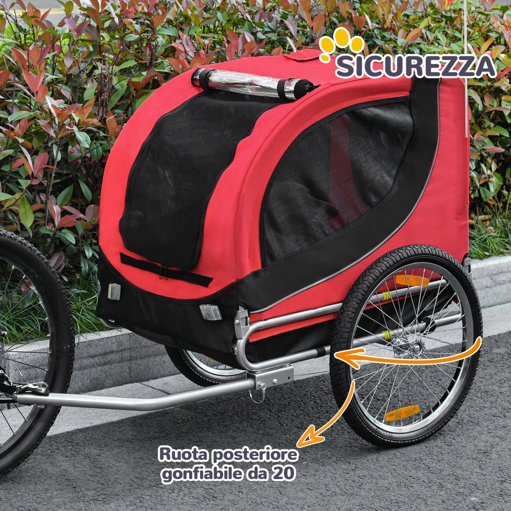 Rimorchio Bici per Cani ¨C Xylo ¨C Acciaio e Tessuto Oxford, 130x73x90 cm, Rosso e Nero