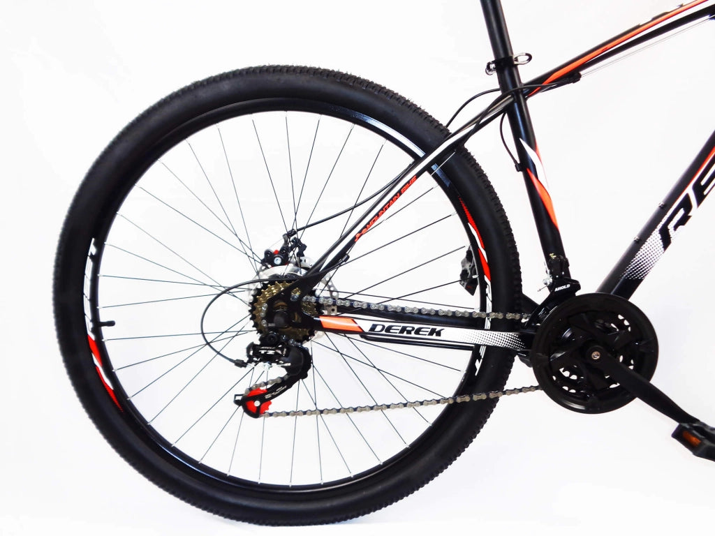 Bicicletta Mountain Bike MTB Ragazzo 29" 21V in Acciaio Nero e Rosso Fluo