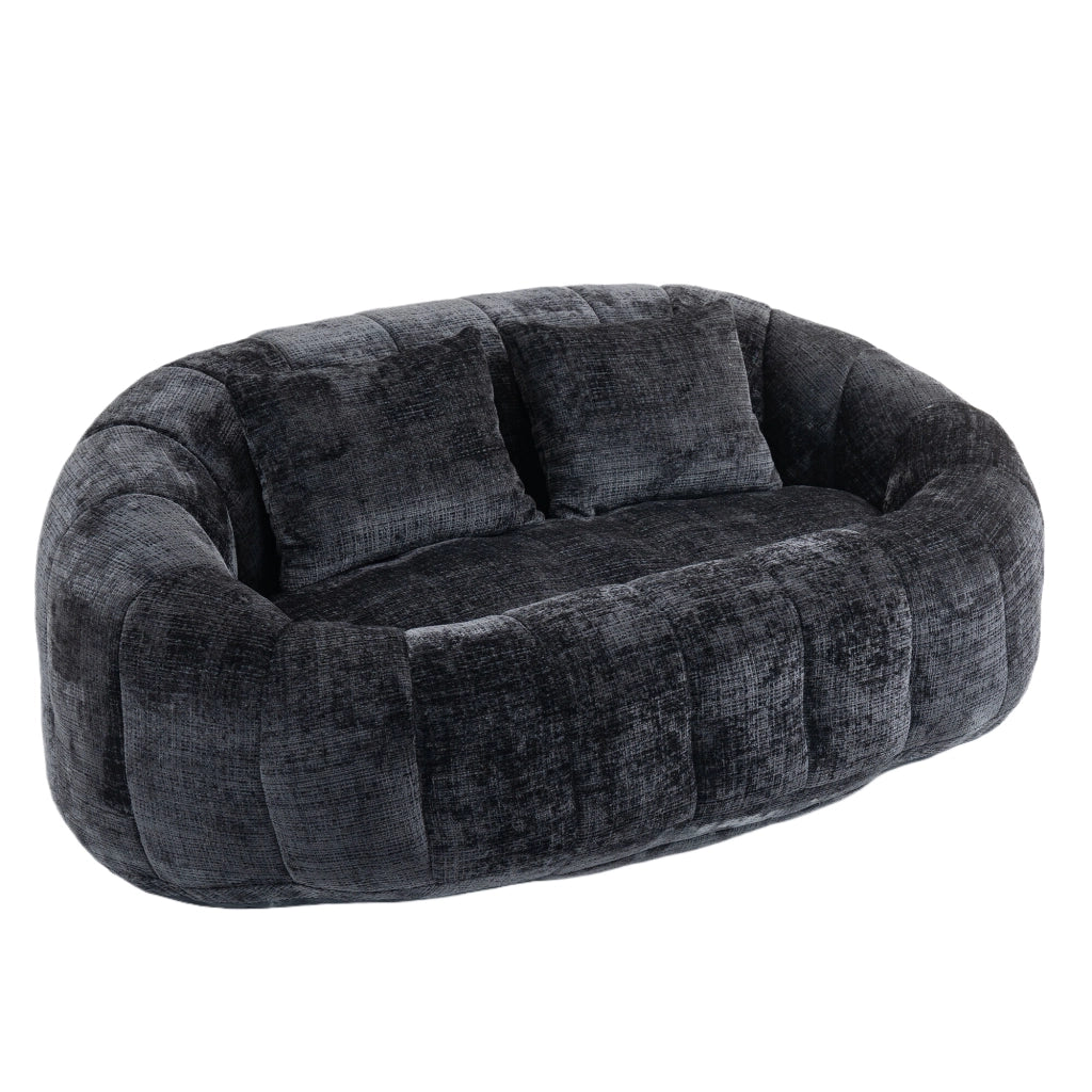 Divano Pouf 2 Posti con Braccioli e Schienale Alto; Poltrona Gaming da Pavimento in Memory Foam Confort; in Ciniglia Nero