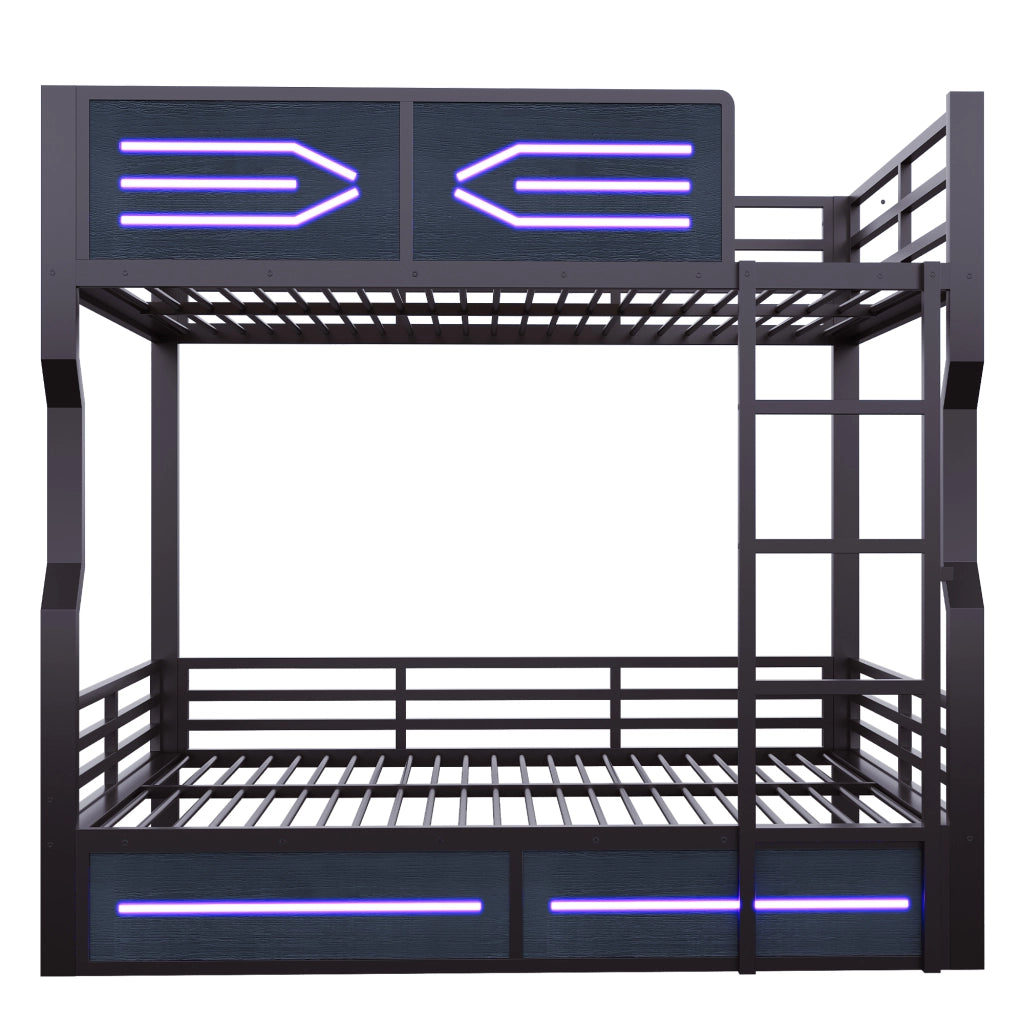 Letto a Soppalco 140 x 200 cm con LED; Scala e Gitter di Sicurezza; in Metallo; Nero