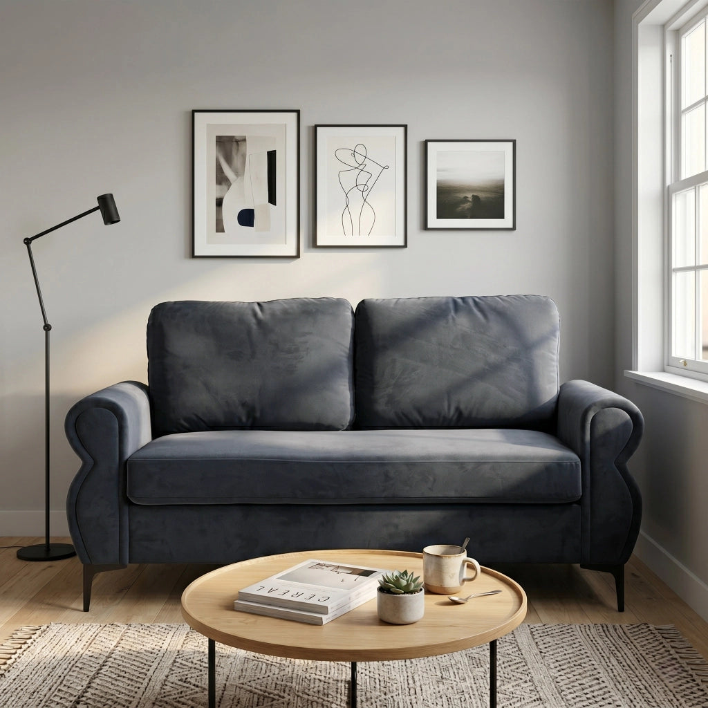 Divano lineare con struttura in metallo e legno, seduta ergonomica, rivestimento sfoderabile, 173,5 cm, grigio scuro