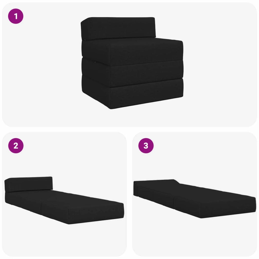 Divano Letto Pieghevole Nero 200 x 70 x 15 cm Tessuto