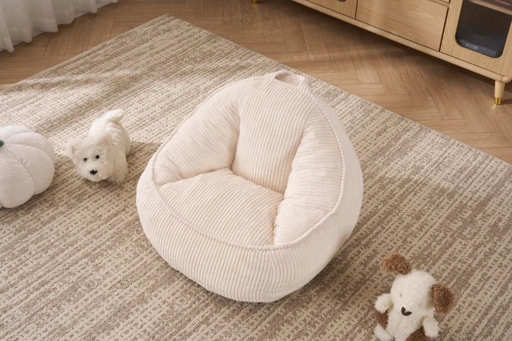 Pouf ergonomico per bambini con supporto per schiena e vita in velluto a coste beige