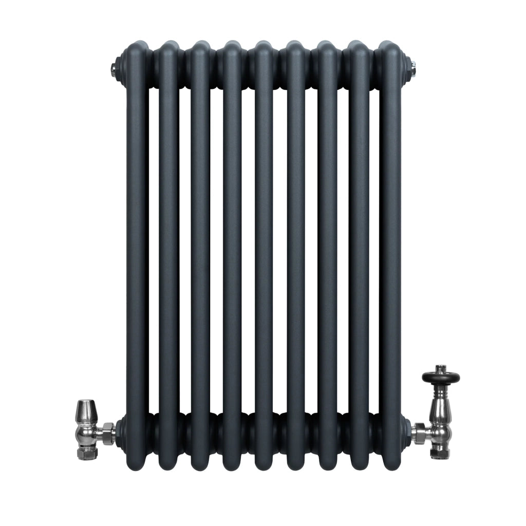 Radiatore Tradizionale 4 Colonne Orizzontale Antracite & Valvole 600 x 425 mm