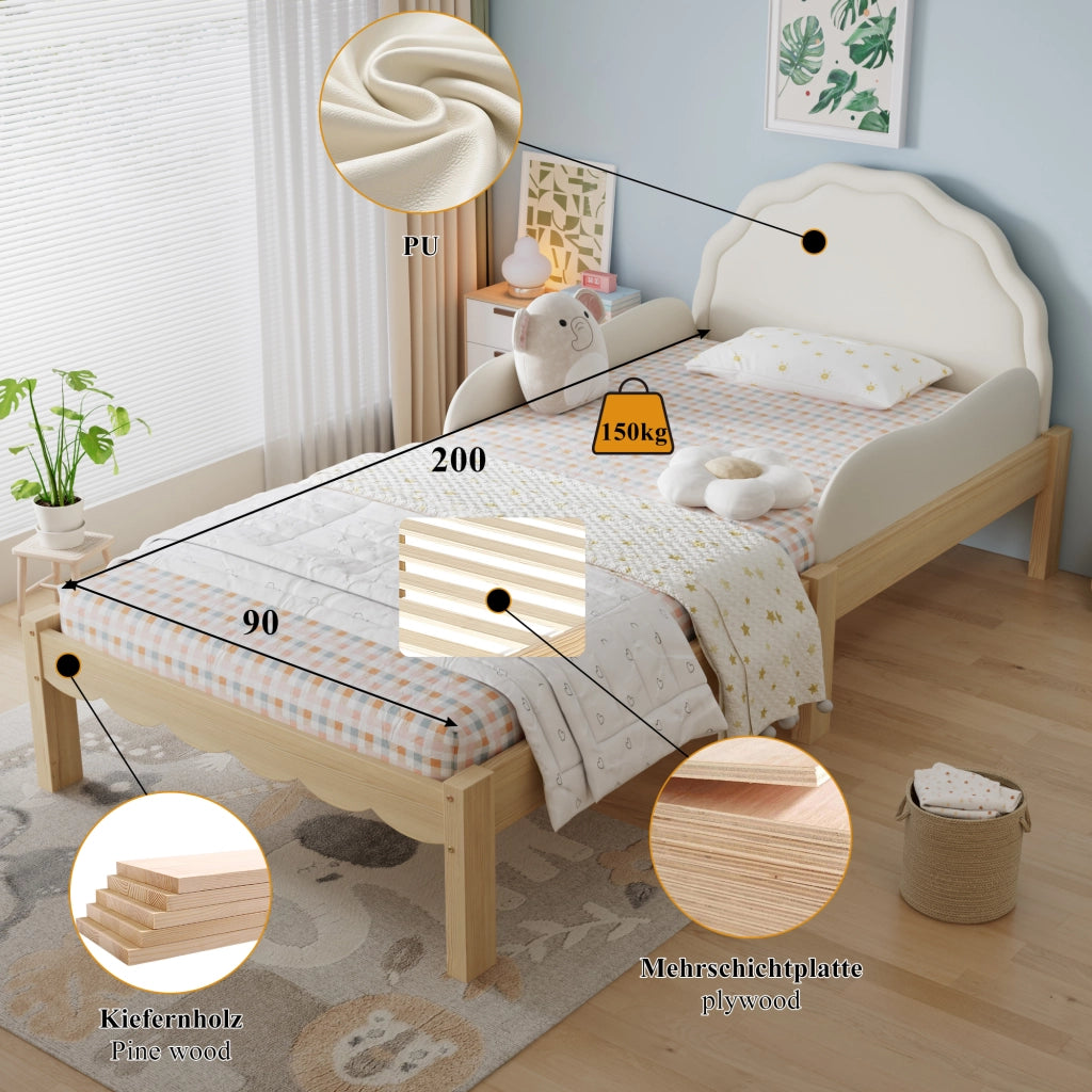 Letto imbottito per bambini 90x200 cm in legno beige