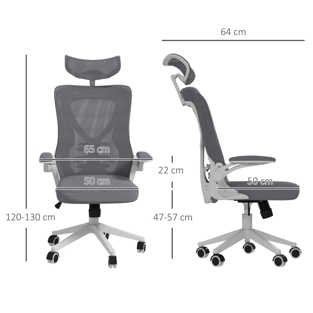Easycomfort Sedia da Ufficio ad Altezza Regolabile con Supporto Lombare e Braccioli Ribaltabili, 65x64x120-130 cm