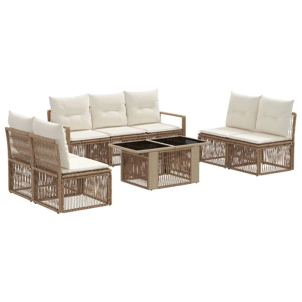 Set Divano da Giardino 8 pz Beige e Bianco Crema polyrattan 3437082