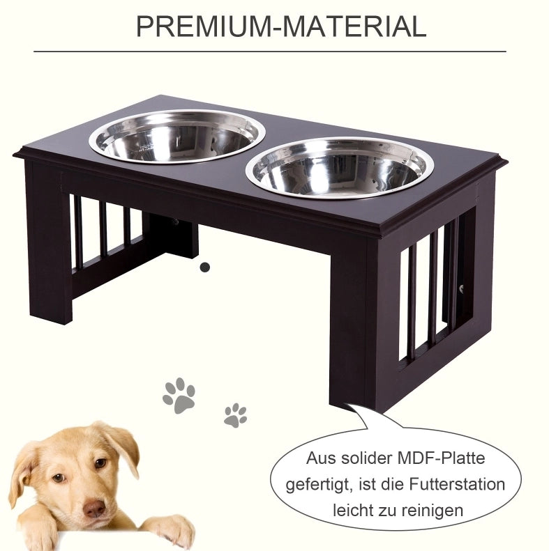 Stazione rialzata per ciotole per cani con struttura in MDF