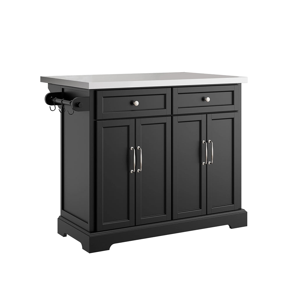 SoBuy | Isola cucina pieghevole nera | Carrello da cucina a 4 ruote | Cucina a penisola con 4 ante | 115.0x71.0x92.5 cm | Capacità di carico 78 kg | FKW71-II-SCH