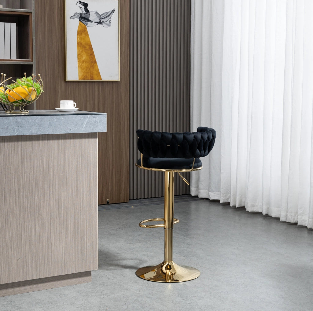 Sgabello bar girevole 360° regolabile in velluto nero con base oro