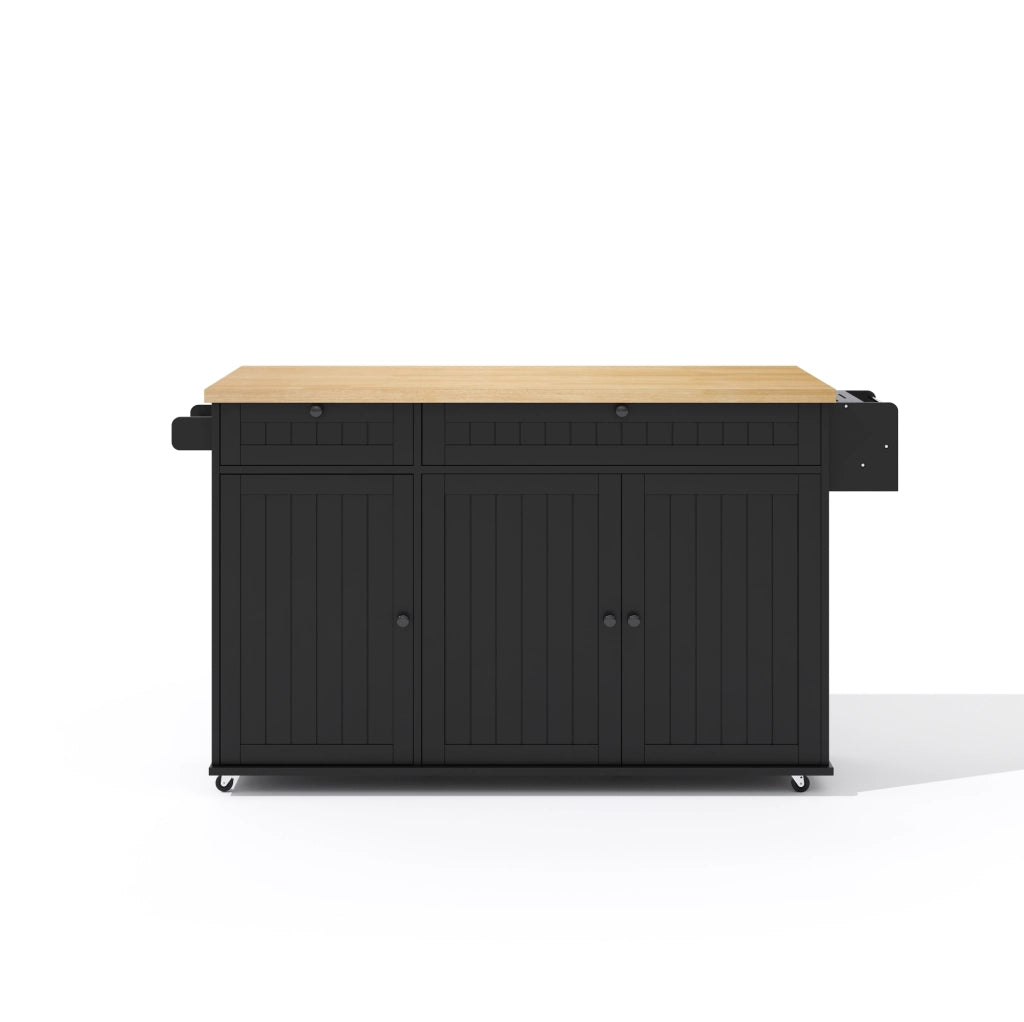 Isola cucina con piano ribaltabile 137 cm; mobile su ruote con cassetti; ripiani; MDF nero naturale