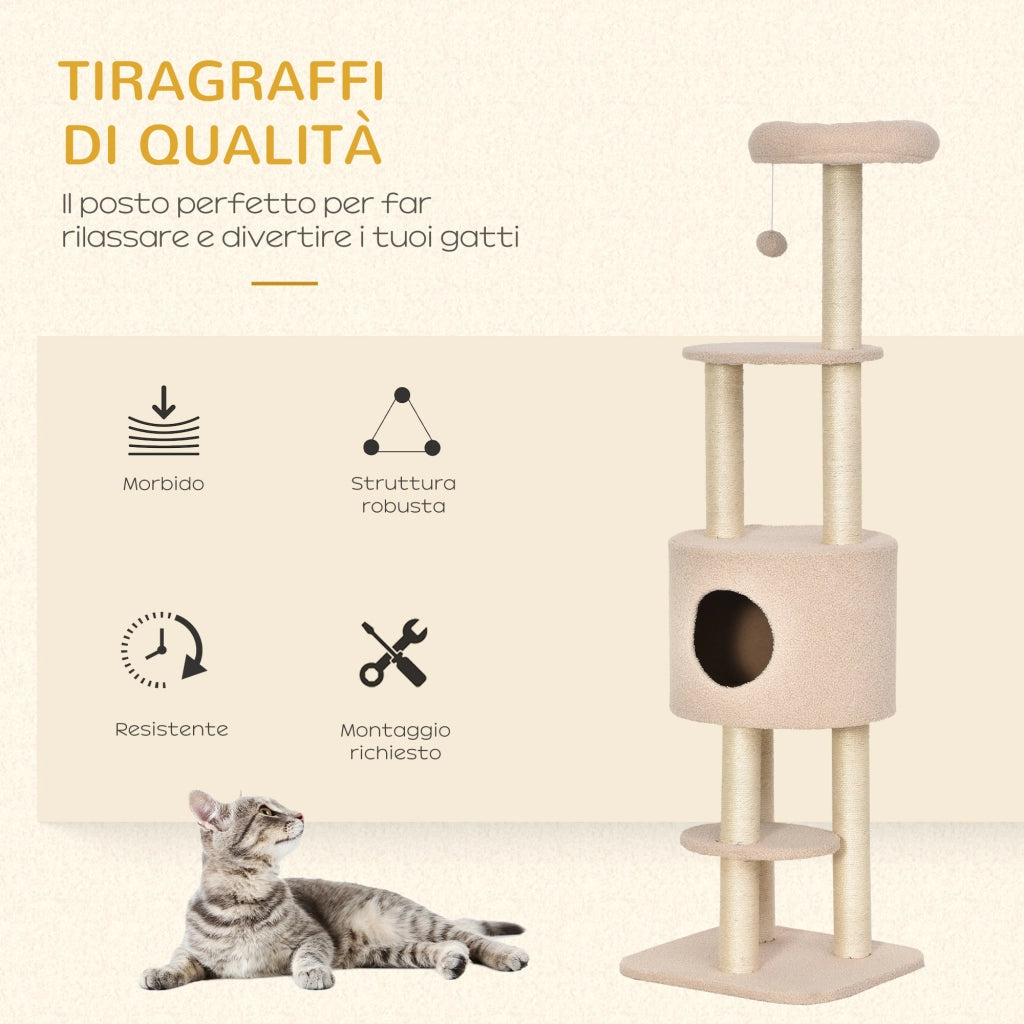 Albero Tiragraffi per Gatti con Cuccia e Casetta ¨C Zephmum ¨C Beige, Legno