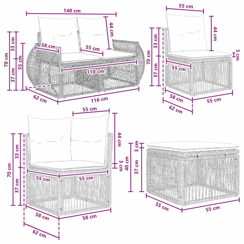 Set Divano da Giardino 9 pcs Beige polyrattan 3435606