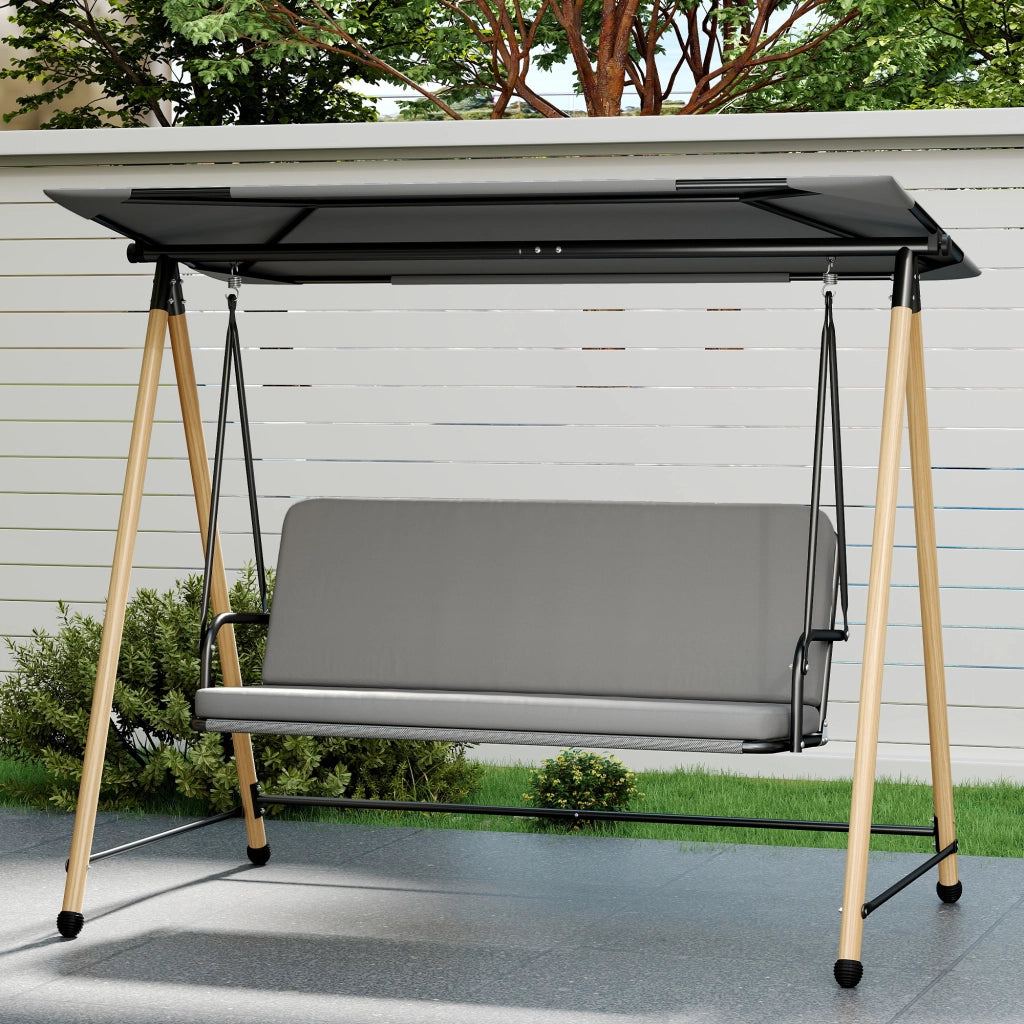 Dondolo 3 Posti da Giardino 208x125x180 cm con Tettoia Regolabile e Cuscino in Acciaio Texteline e Poliestere Grigio