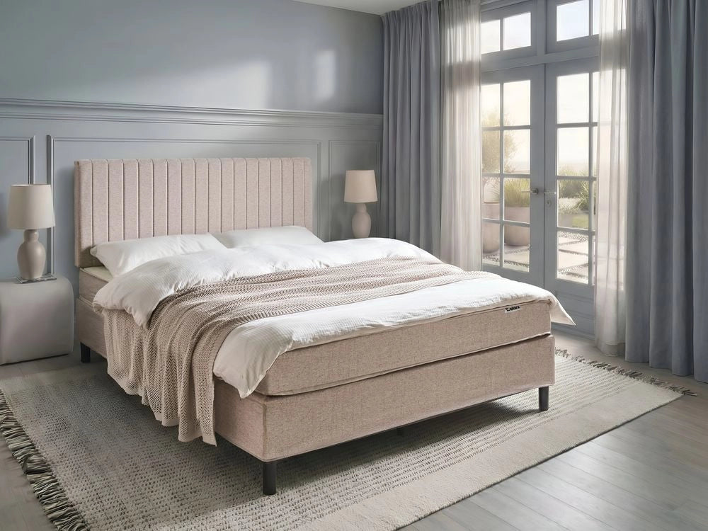 Letto matrimoniale con testiera Materasso a molle insacchettate 160 x 200 cm Beige camera da letto