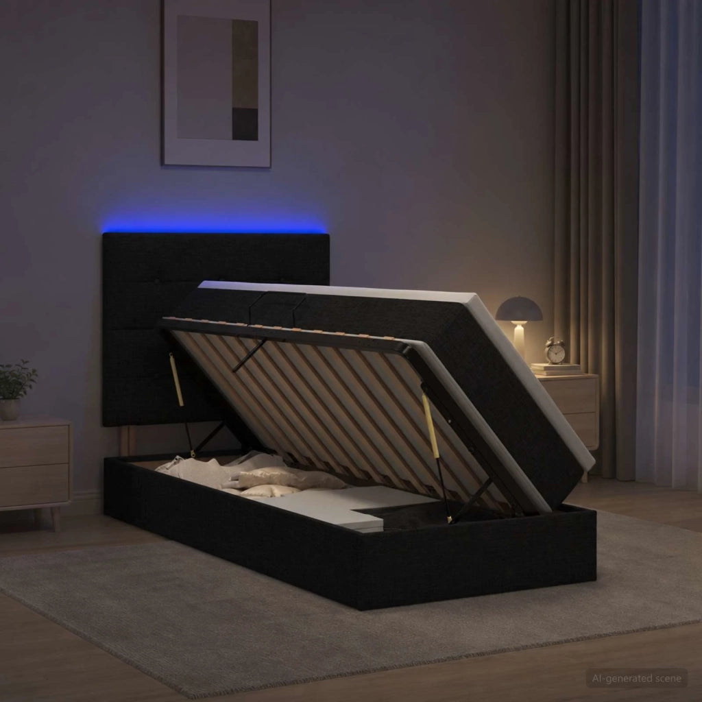 Letto con contenitore LED e materasso Nero 100 x 200 cm Tessuto 3459926