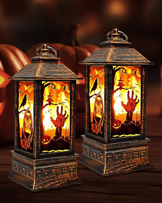 2 lampioni da Halloween con luce LED, decorazione trasportabile per Halloween, festa di Halloween [Classe di Energia A]