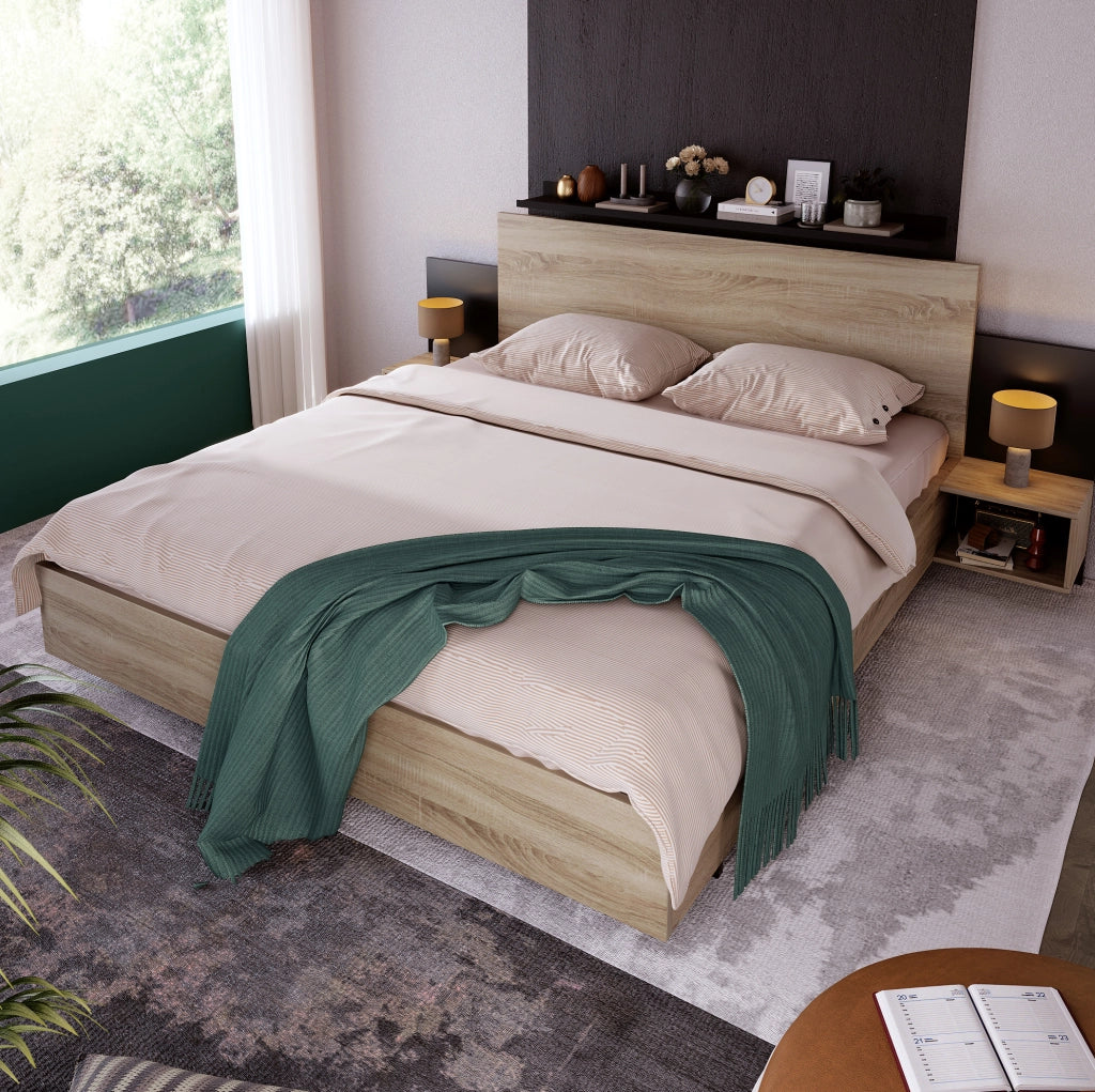Letto matrimoniale 160x200 cm con comodini, rovere Sonoma