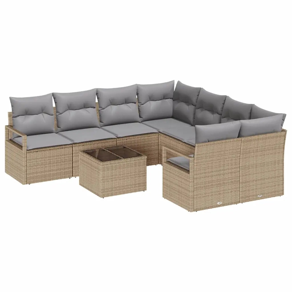 Set di divani con cuscino 9 pcs Beige e grigio polyrattan 3354989