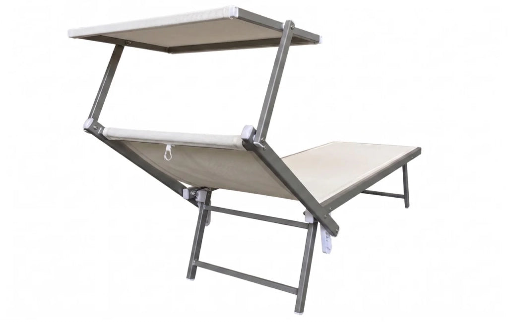 Coppia Lettino Prendisole Pieghevole crema Sdraio Alluminio con Parasole Mare Giardino Piscina Tessuto Traspirante
