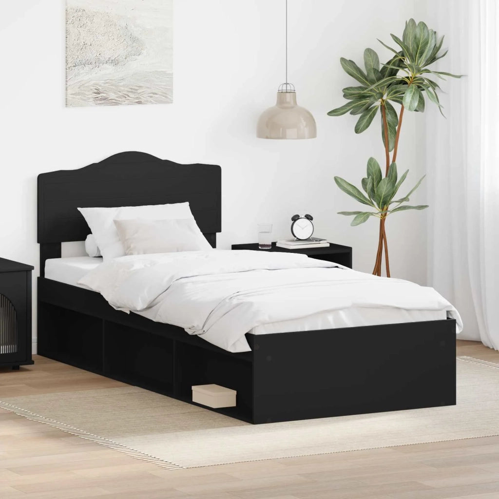 Struttura del letto con testiera Nero 90 x 190 cm Pino massello 3412953