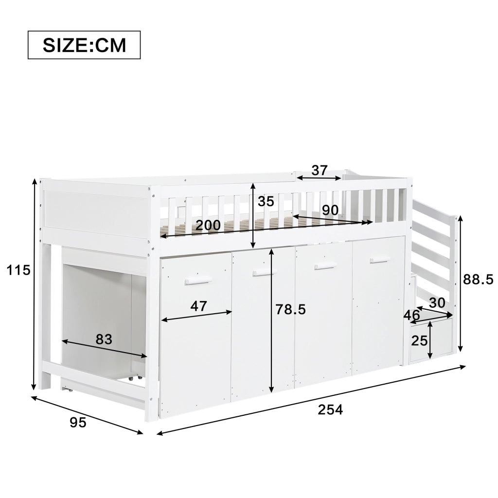 Letto a Castello 90x200 cm - con Scrivania Estraibile; Armadi e Armadietti - Bianco