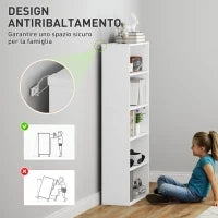 Mobile Libreria a 5 Ripiani con 3 Scaffali Flessibili, in Legno, 60x24x133.5 cm, Bianco