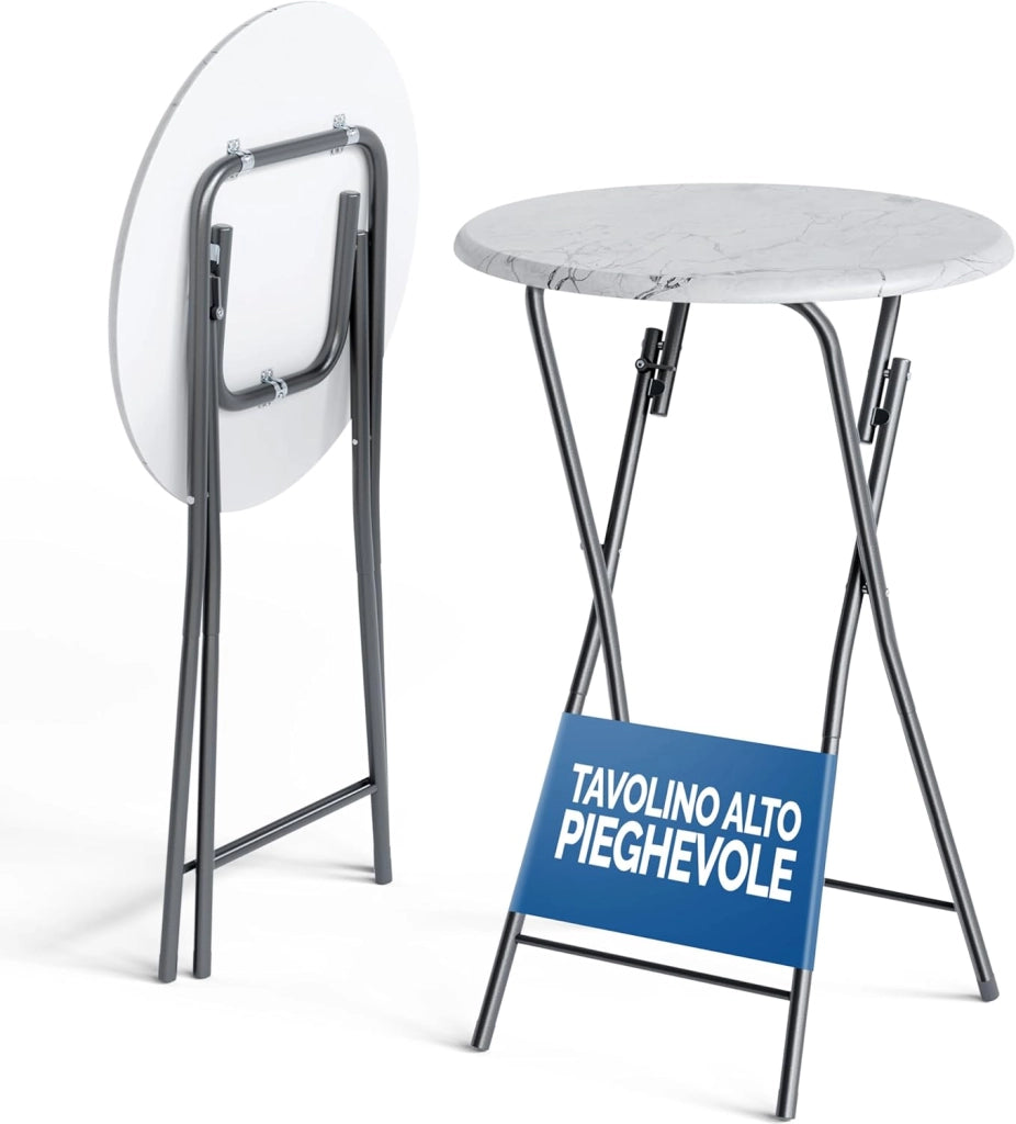 ® Set 2 Tavoli da Bar Pieghevoli 110cm Ø 60cm Tavolino Appoggio Tavolo da Cocktail Alto Rotondo Giardino Bianco