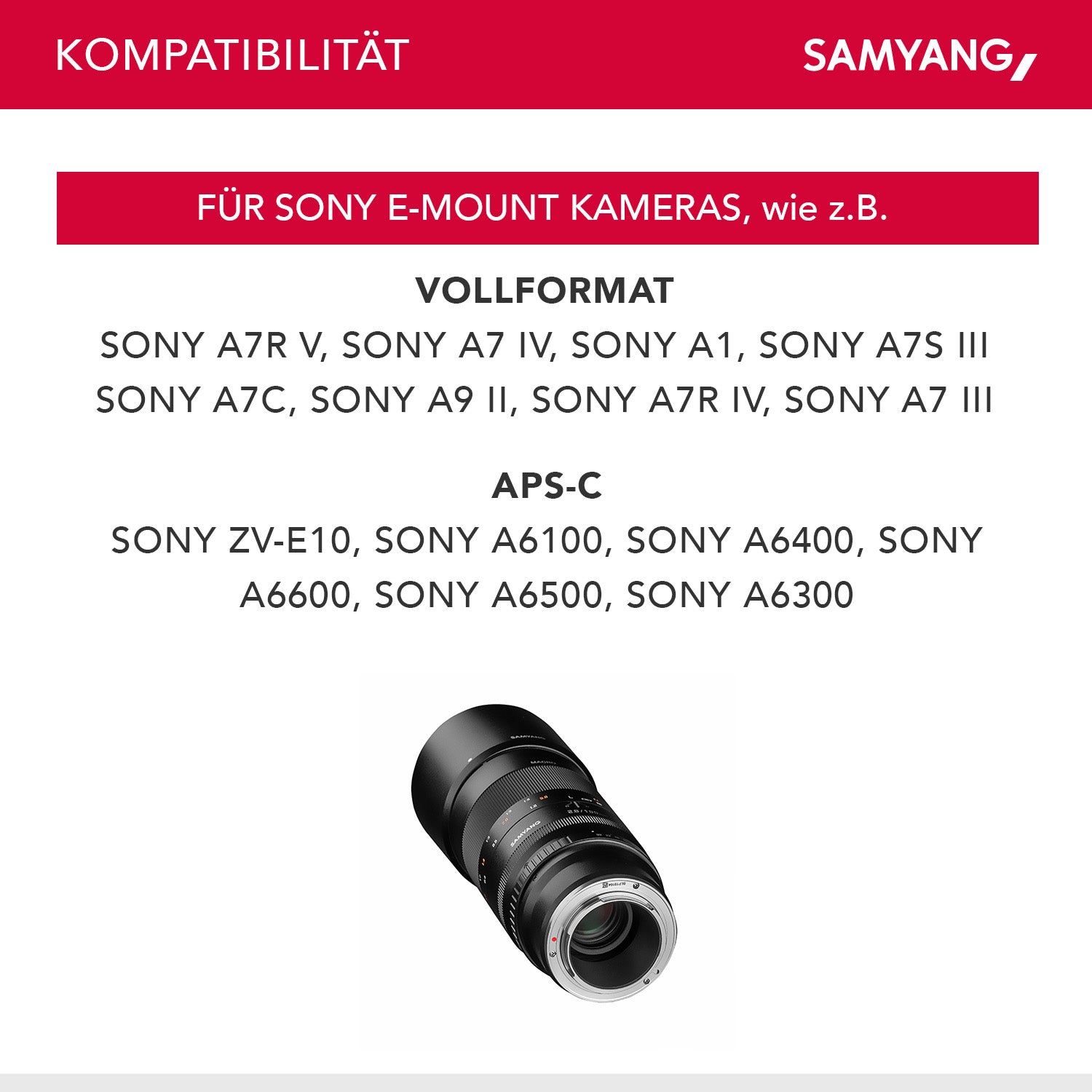 MF 100mm F2.8 Macro per Sony E - Teleobiettivo macro per Sony E, adatto per APS-C e full frame, messa a fuoco manuale, per Sony E - A6100, A6400, A6600, A6500, A1, A7S III, A7C II A7C R